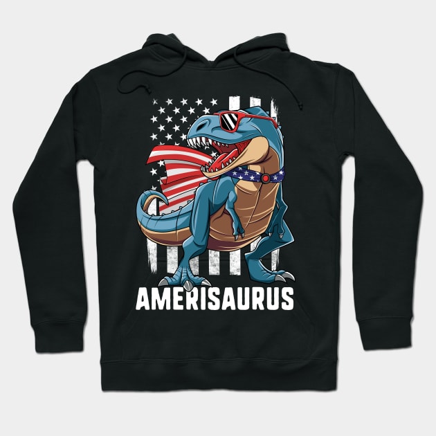 T Rex Dinosaur American Flag 4th Of July Gift For Kids Boys Hoodie by HCMGift